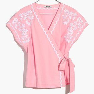 Madewell pink embroidered Side-Tie Wrap Top